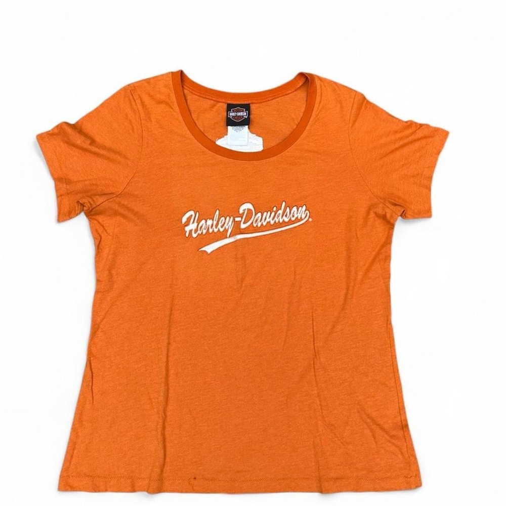 Vintage Harley-Davidson Women's Tee in Vibrant Orange size XL